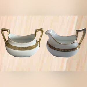 ANTIQUE ROYAL BAYREUTH BAVARIA PORCELAIN CREAMER & SUGAR BOWL W/ GOLD TRIM